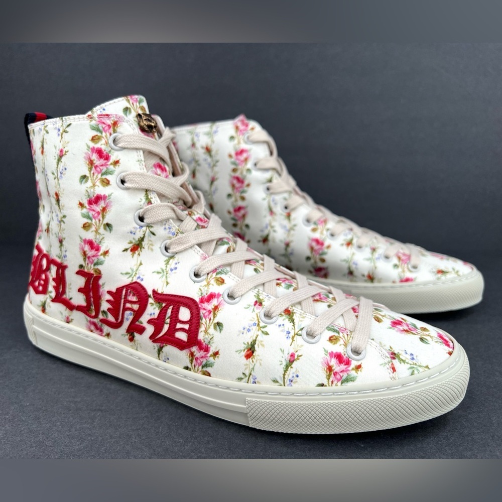 Gucci Major Blind For Love Rose Serie Print Satin High Top Floral Sneakers EU 38 - Picture 13 of 13